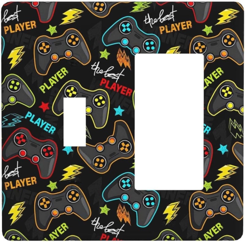 IOFNG Kid Boys Gamer Gaming Game 2 Gang Single Toggle/Rocker Combination Light Switch Cover Decorative Wall Plate Cover Electrical Faceplate Art Oil Painting Decor - Image 1